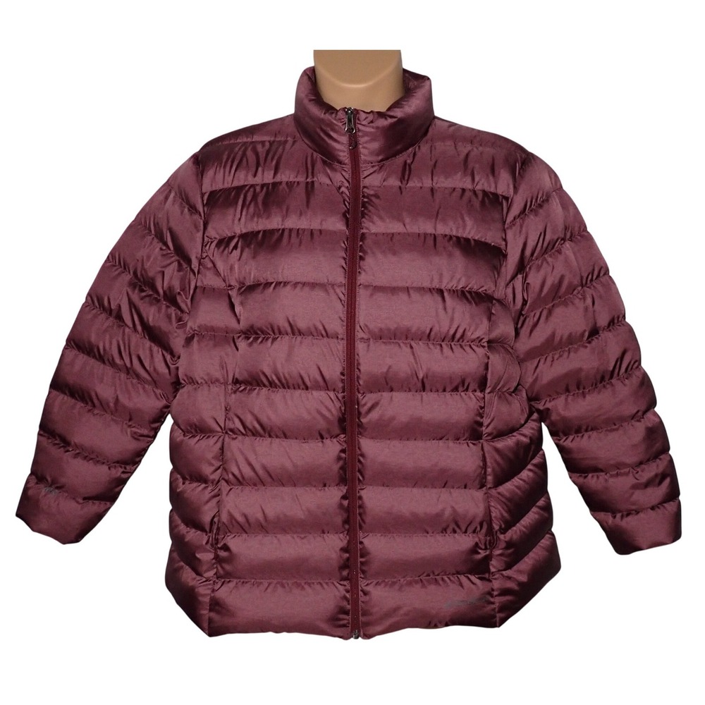 Eddie Bauer Womens Puffer Jacket Burgundy Down Full Zip Size 2X Packable